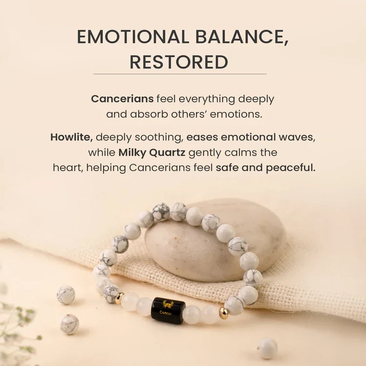 Cancer Zodiac Howlite & Milky Quartz Bracelet