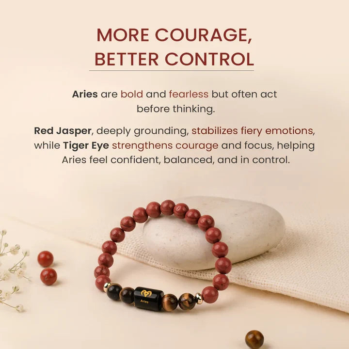 Aries Zodiac Red Jasper & Tiger Eye Bracelet
