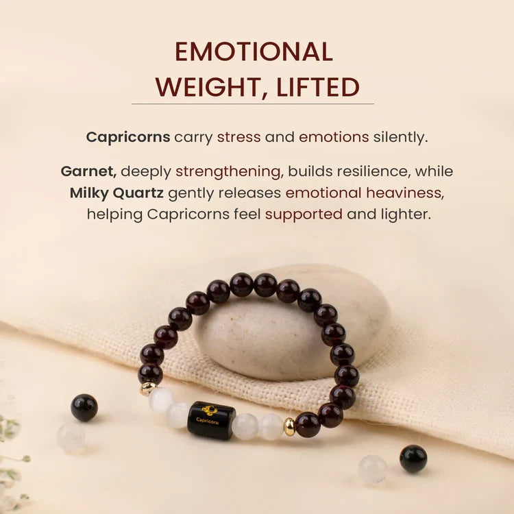 Capricorn Zodiac Garnet & Milky Quartz Bracelet