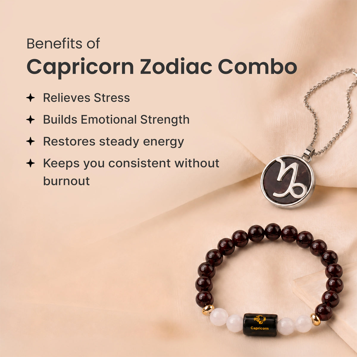 Capricorn Zodiac Bracelet with Pendant & Free Selenite Plate