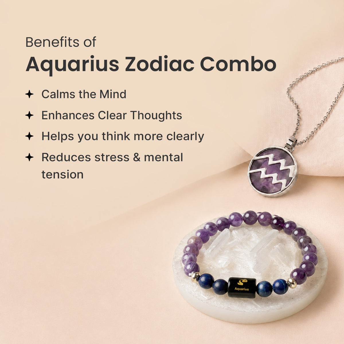 Aquarius Zodiac Bracelet with Pendant & Free Selenite Plate