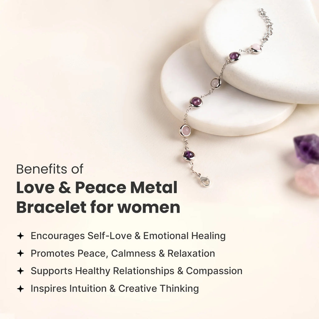 Rose Quartz & Amethyst Metal Bracelet