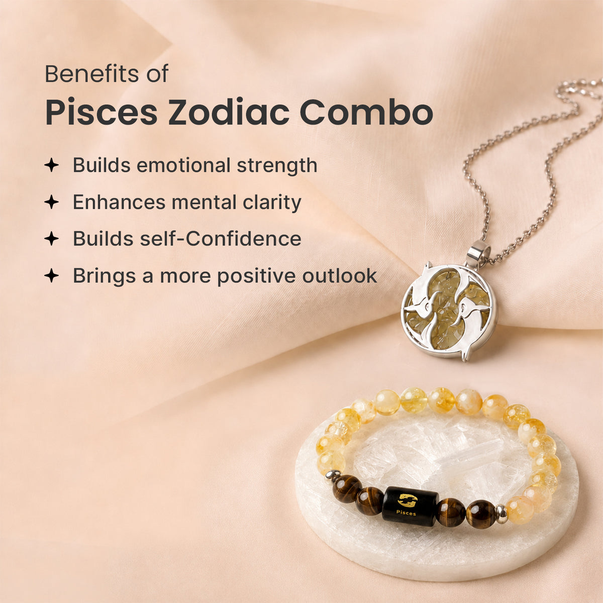 Pisces Zodiac Bracelet with Pendant & Free Selenite Plate