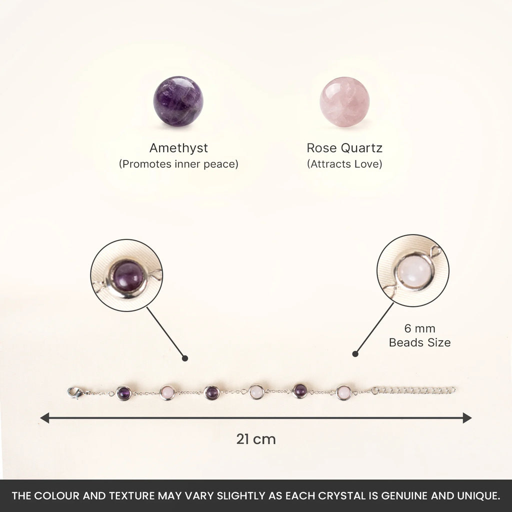 Rose Quartz & Amethyst Metal Bracelet