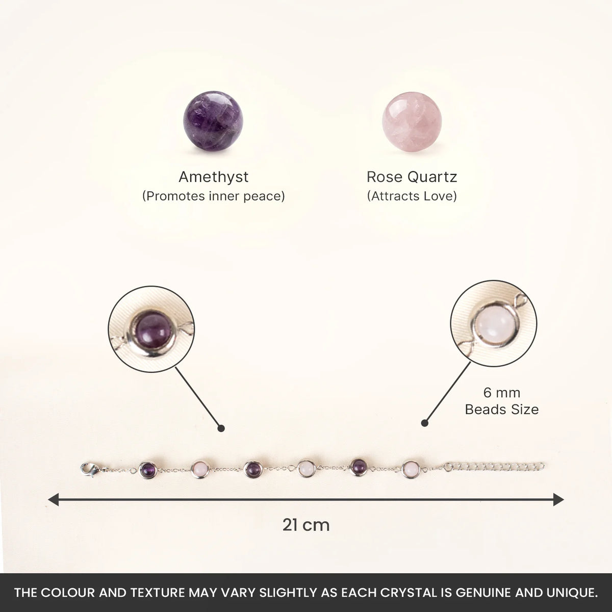 Rose Quartz & Amethyst Metal Bracelet