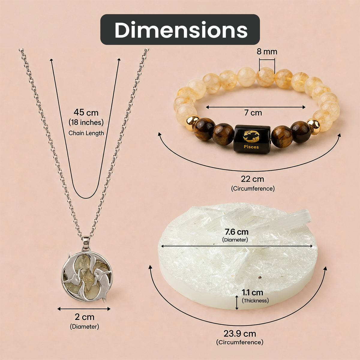 Pisces Zodiac Bracelet with Pendant & Free Selenite Plate
