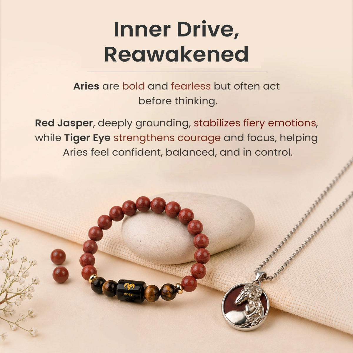 Aries Zodiac Bracelet with Pendant & Free Selenite Plate