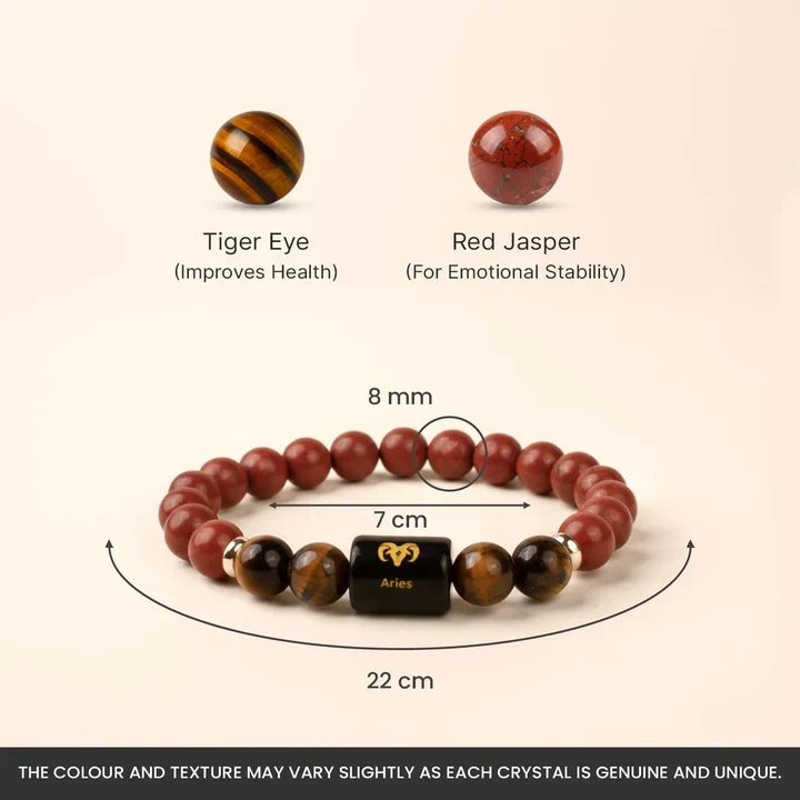 Aries Zodiac Red Jasper & Tiger Eye Bracelet