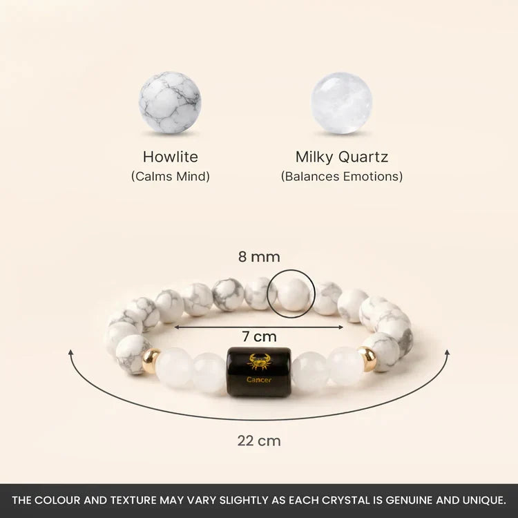 Cancer Zodiac Howlite & Milky Quartz Bracelet