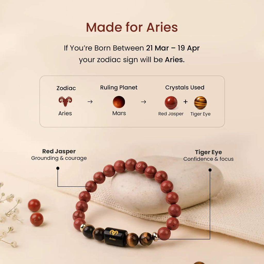 Aries Zodiac Red Jasper & Tiger Eye Bracelet