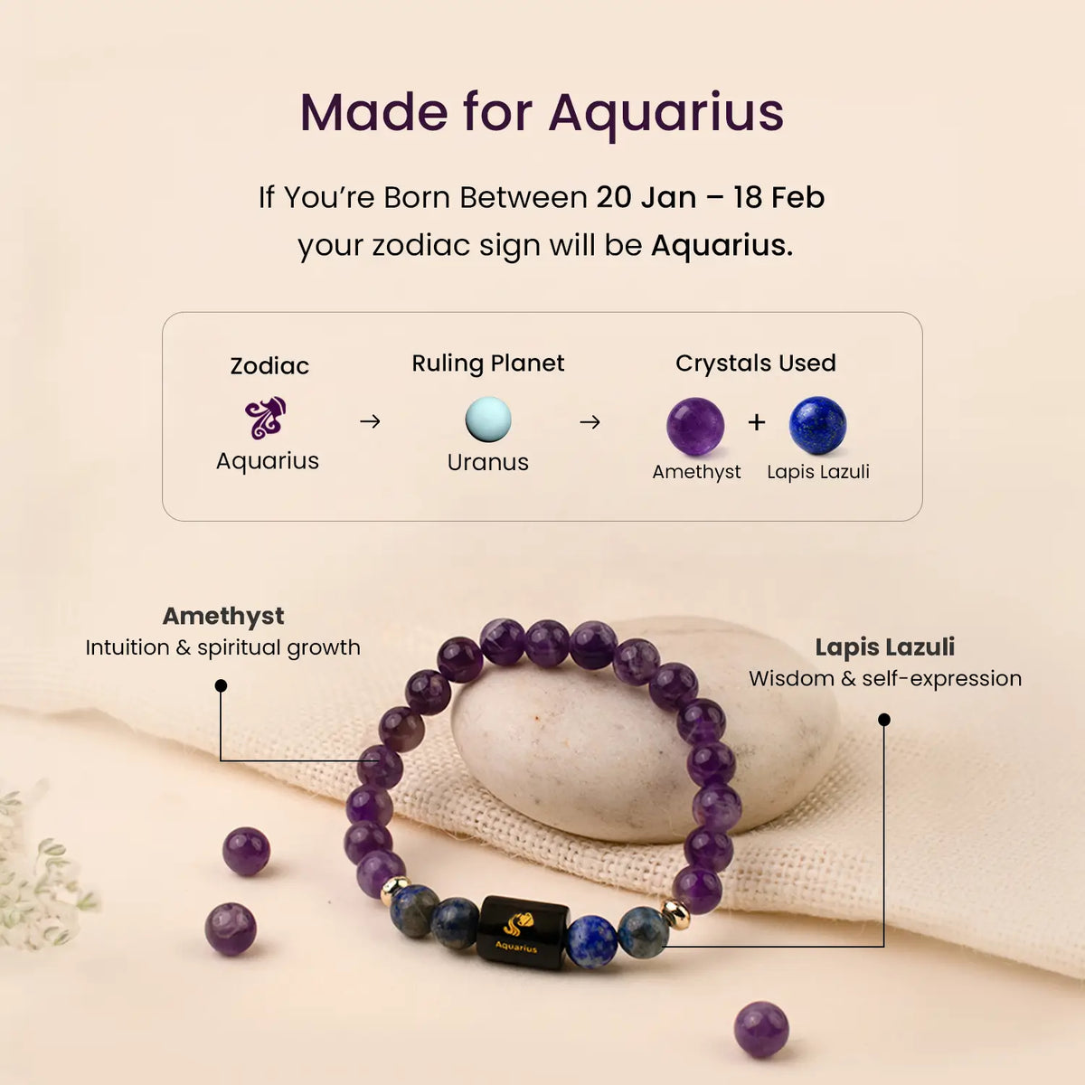 Aquarius Zodiac Amethyst & Lapis Lazuli Bracelet