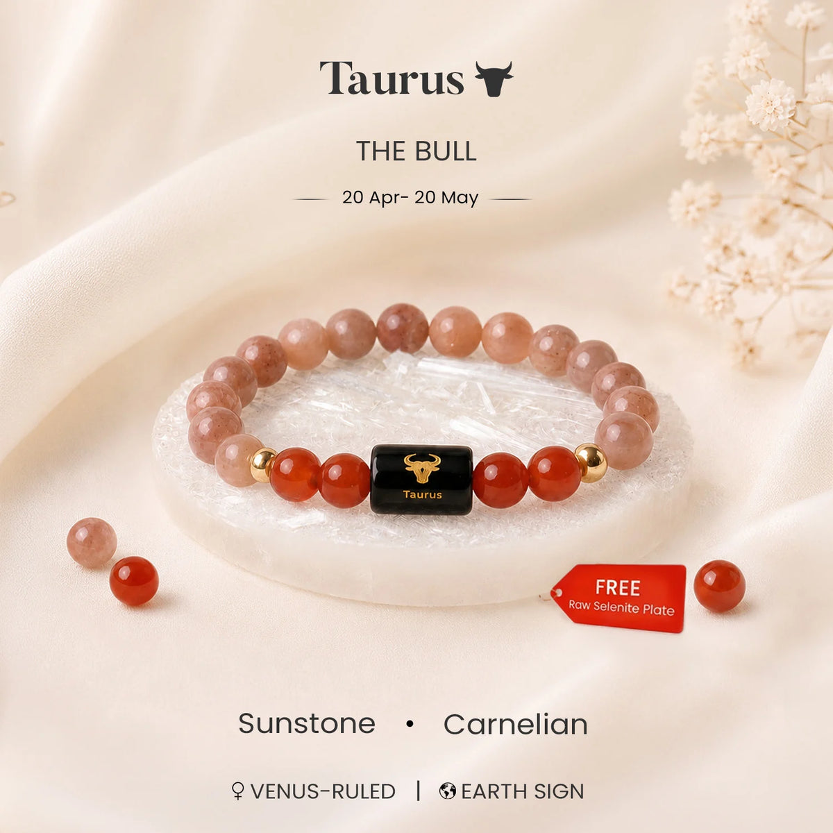 Taurus Zodiac Sunstone & Carnelian Bracelet