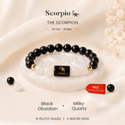 Scorpio Zodiac Black Obsidian & Milky Quartz Bracelet