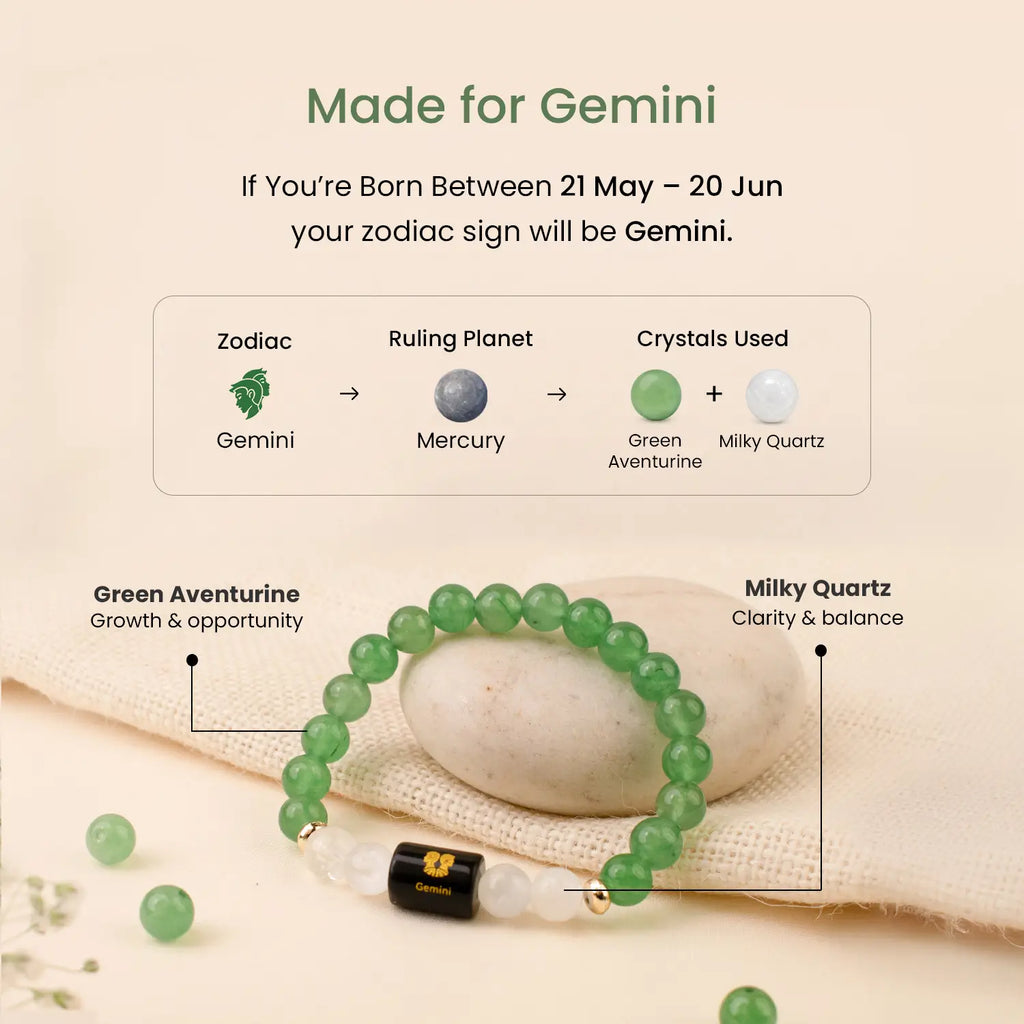 Gemini Zodiac Green Aventurine & Milky Quartz Bracelet