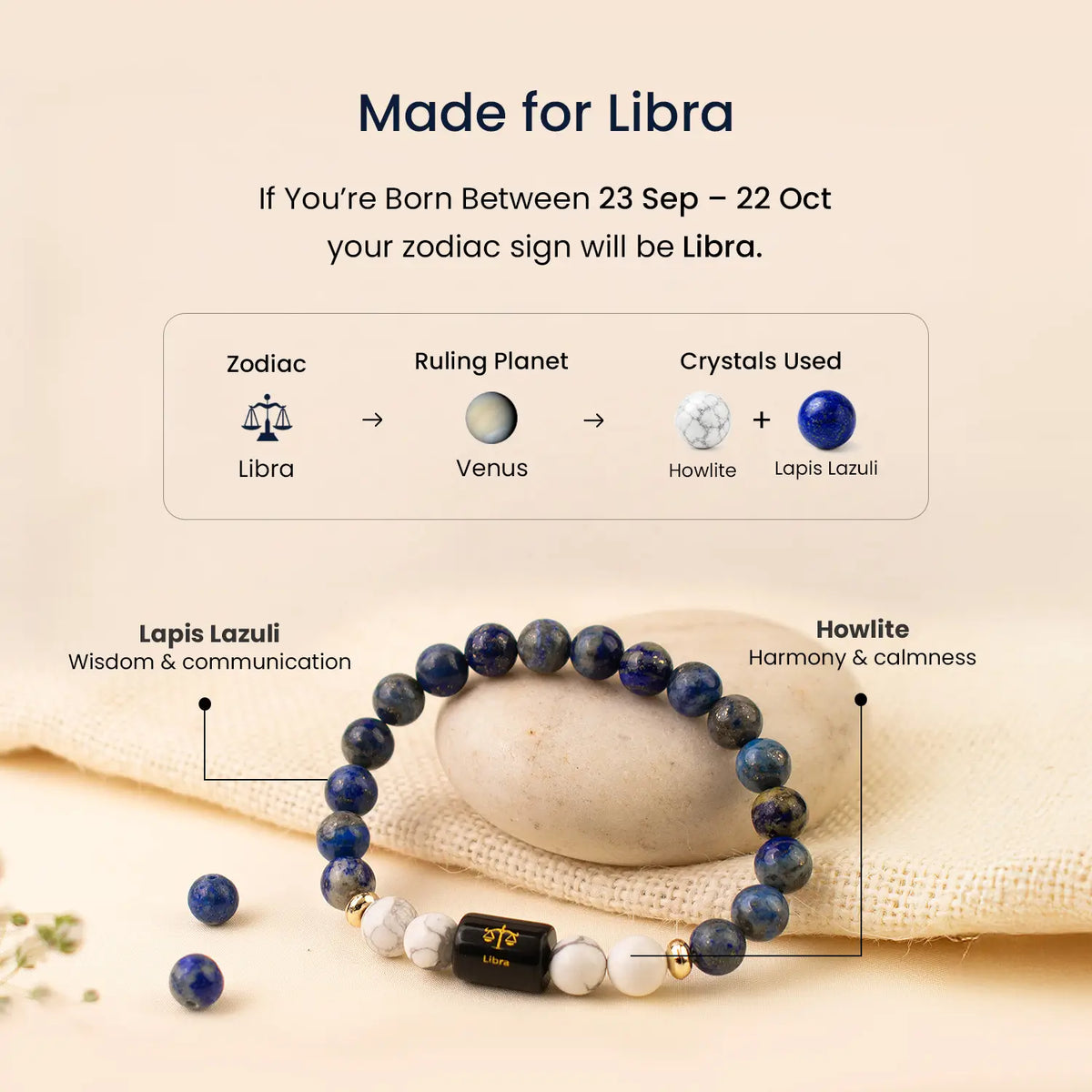 Libra Zodiac LapisLazuli & Howlite Bracelet