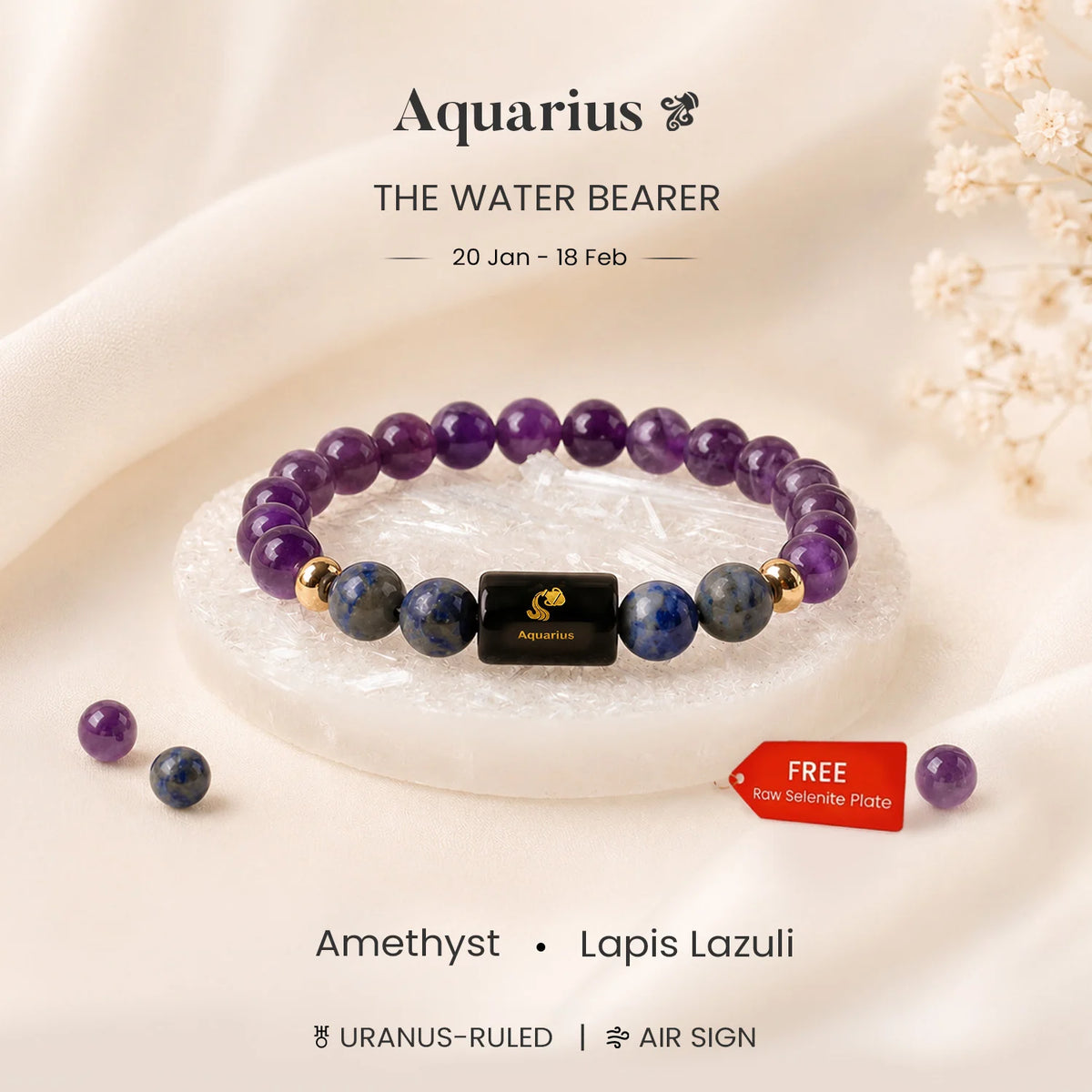 Aquarius Zodiac Amethyst & Lapis Lazuli Bracelet