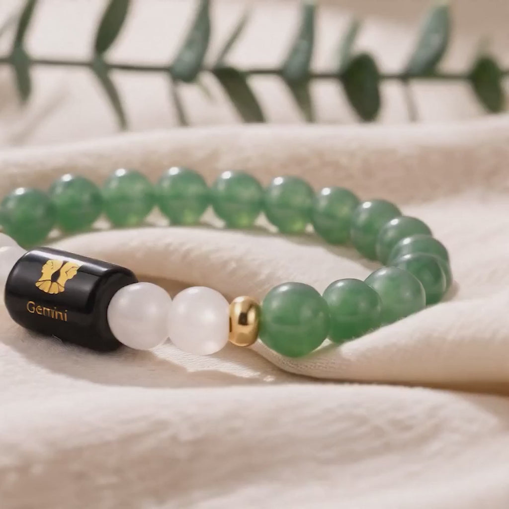 Gemini Zodiac Green Aventurine & Milky Quartz Bracelet