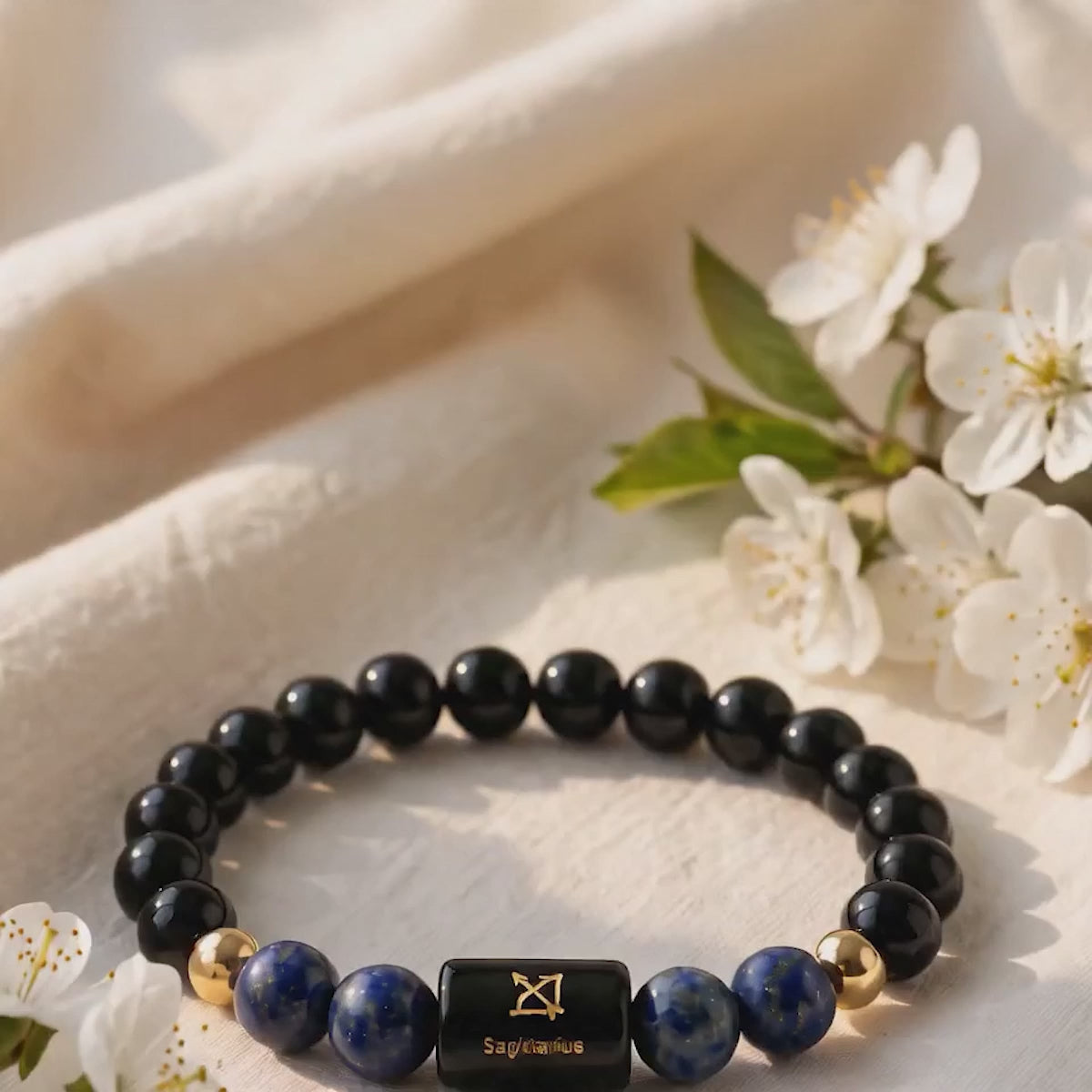 Sagittarius Zodiac Black Obsidian & Lapis Lazuli Bracelet