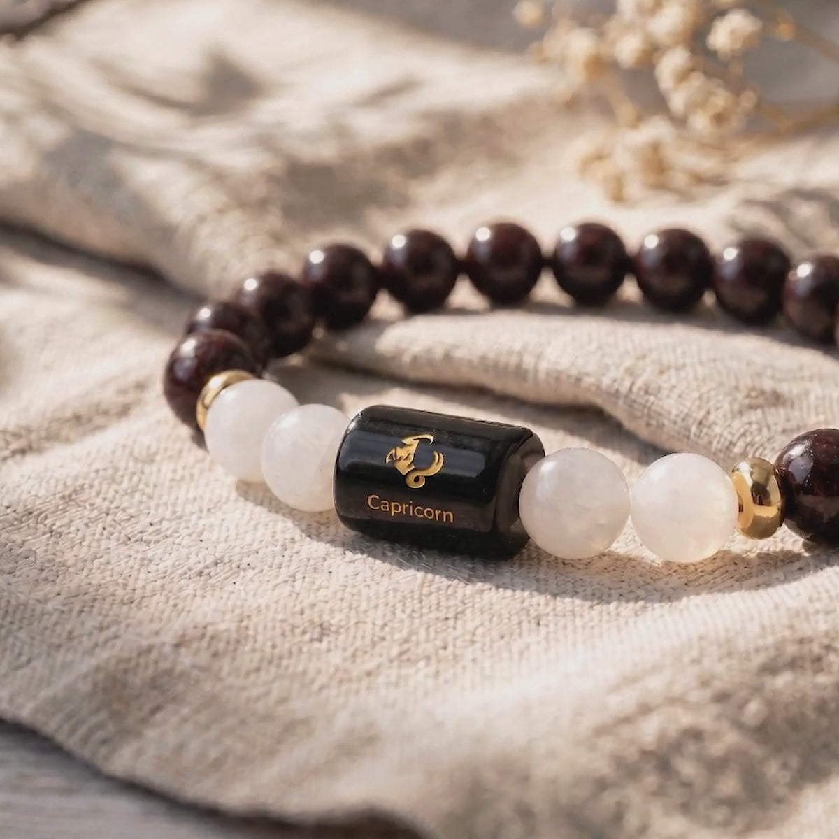 Capricorn Zodiac Garnet & Milky Quartz Bracelet