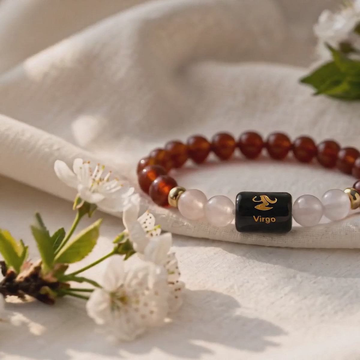 Virgo Zodiac Carnelian & Milky Quartz Bracelet