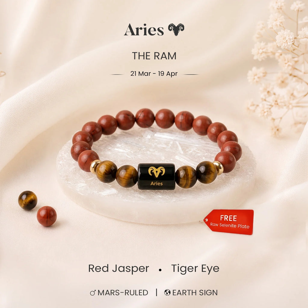 Aries Zodiac Red Jasper & Tiger Eye Bracelet