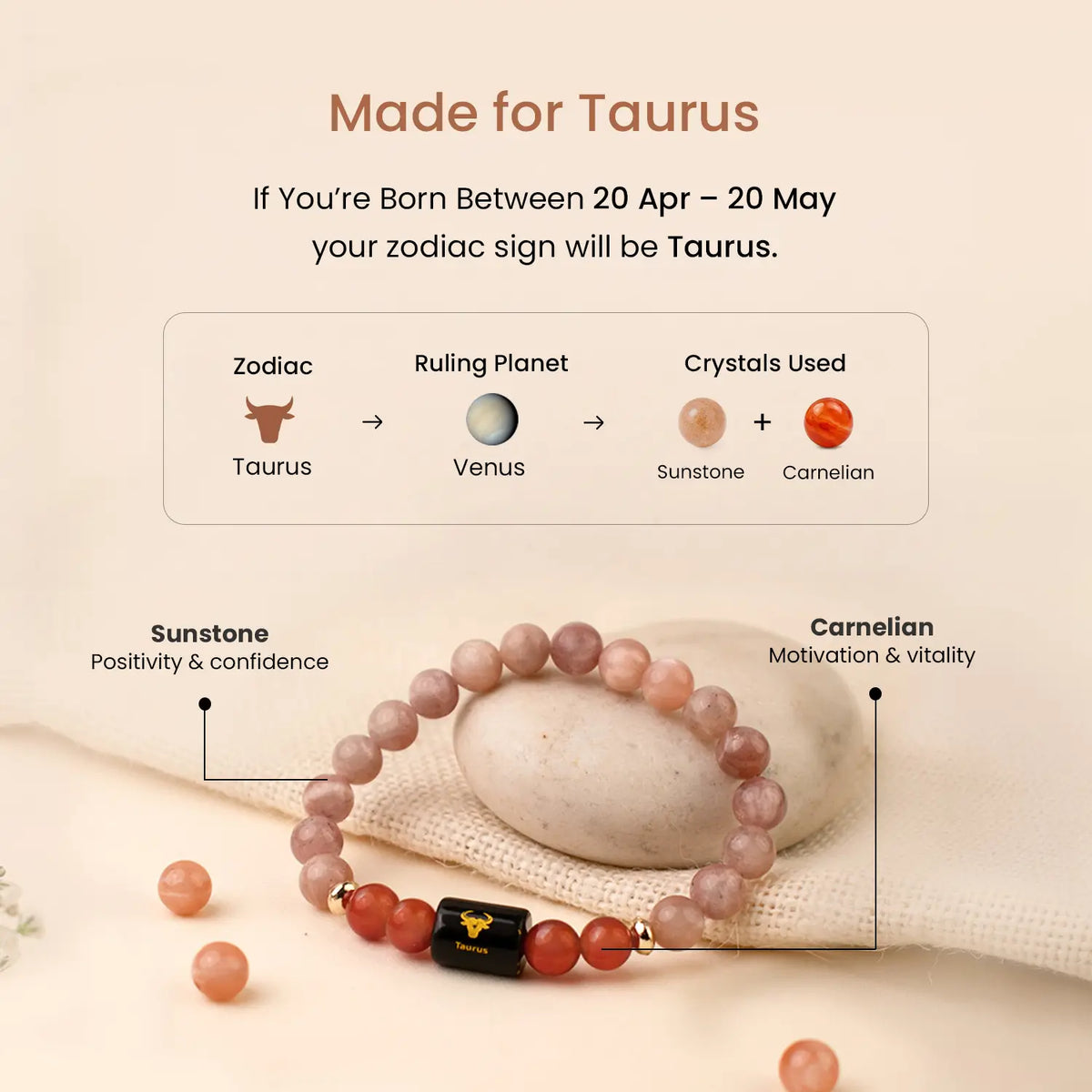 Taurus Zodiac Sunstone & Carnelian Bracelet