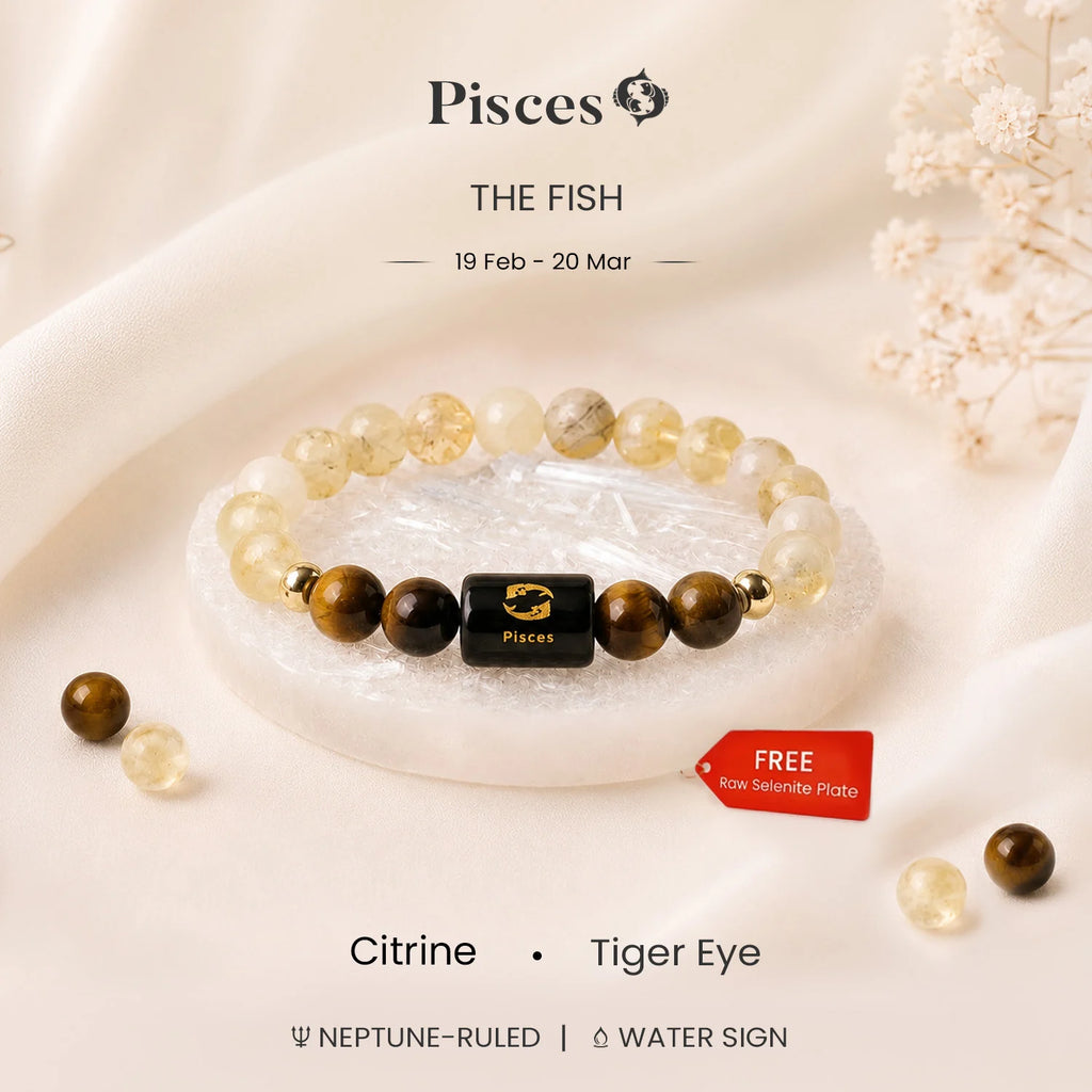 Pisces Zodiac Citrine & Tiger Eye Bracelet